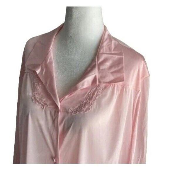 VTG Vanity Fair Pink Robe Women Sz L Lightweight Button Front Floral Embroidery - Picture 4 of 7